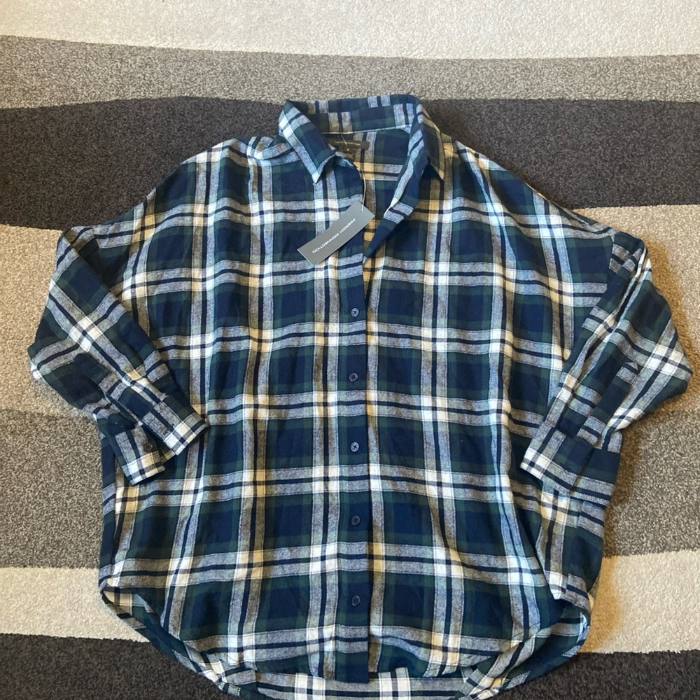 French Connection Flannel Long Sleeve Button Down Shirt - Medium 3/4 Sleeve NWT
